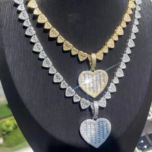 Iced Out Heart Necklace with heart pendant 16inch